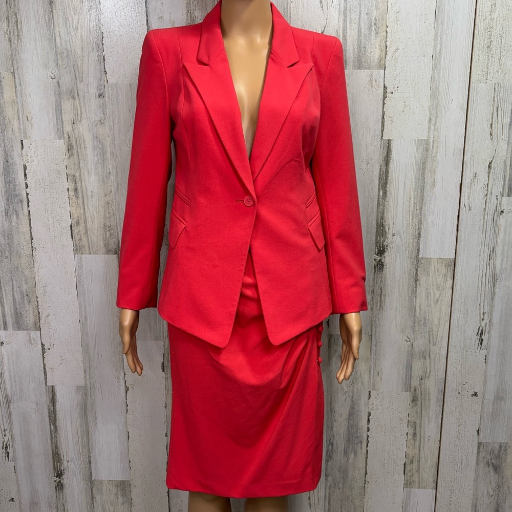 New York & Company Accent‎ Pink Tailored Blazer Skirt Suit